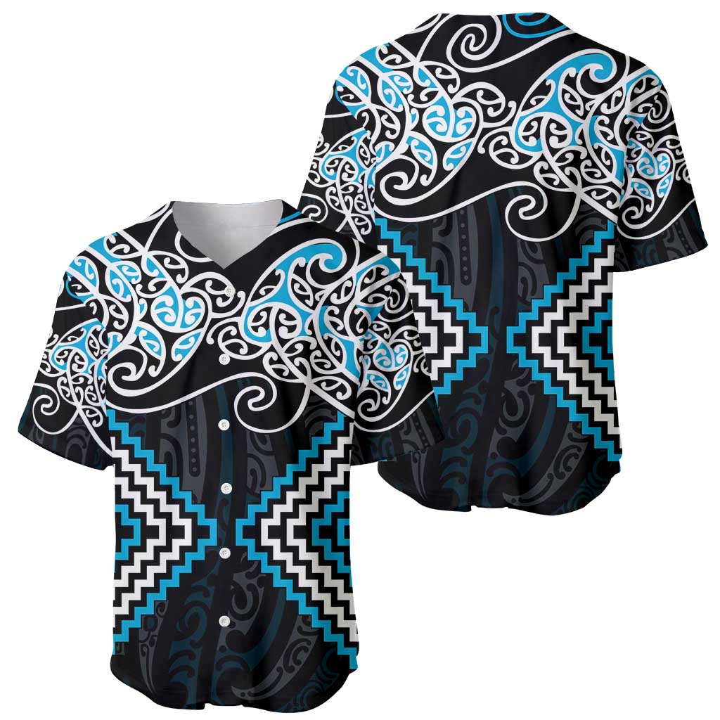 Blue Aotearoa Tukutuku Manawa Tapu Baseball Jersey Ta Moko Toi Maori LT9 - Polynesian Pride