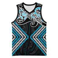 Blue Aotearoa Tukutuku Manawa Tapu Basketball Jersey Ta Moko Toi Maori - Polynesian Pride