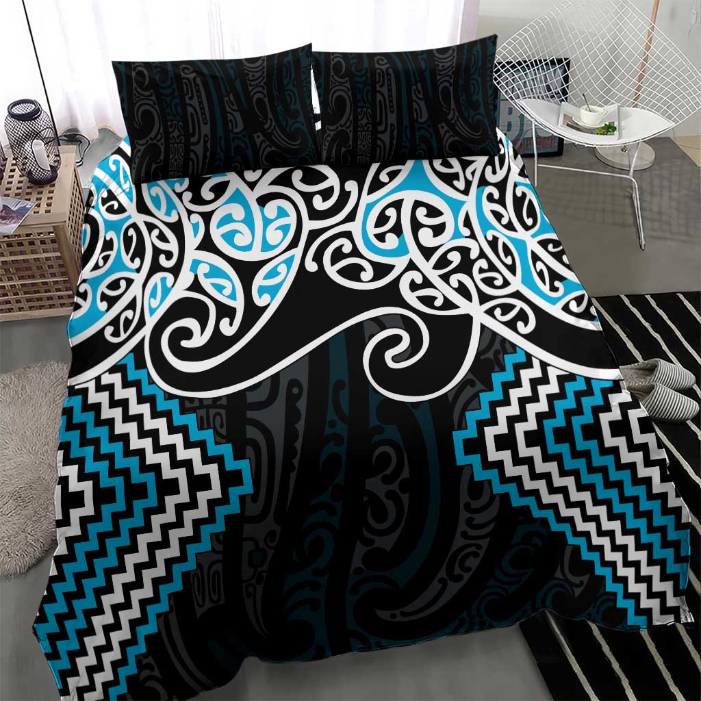 Blue Aotearoa Tukutuku Manawa Tapu Bedding Set Ta Moko Toi Maori
