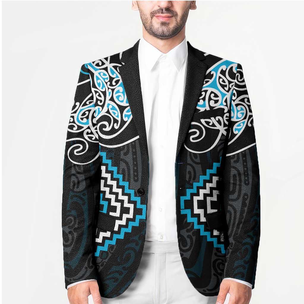 Blue Aotearoa Tukutuku Manawa Tapu Blazer Ta Moko Toi Maori - Polynesian Pride