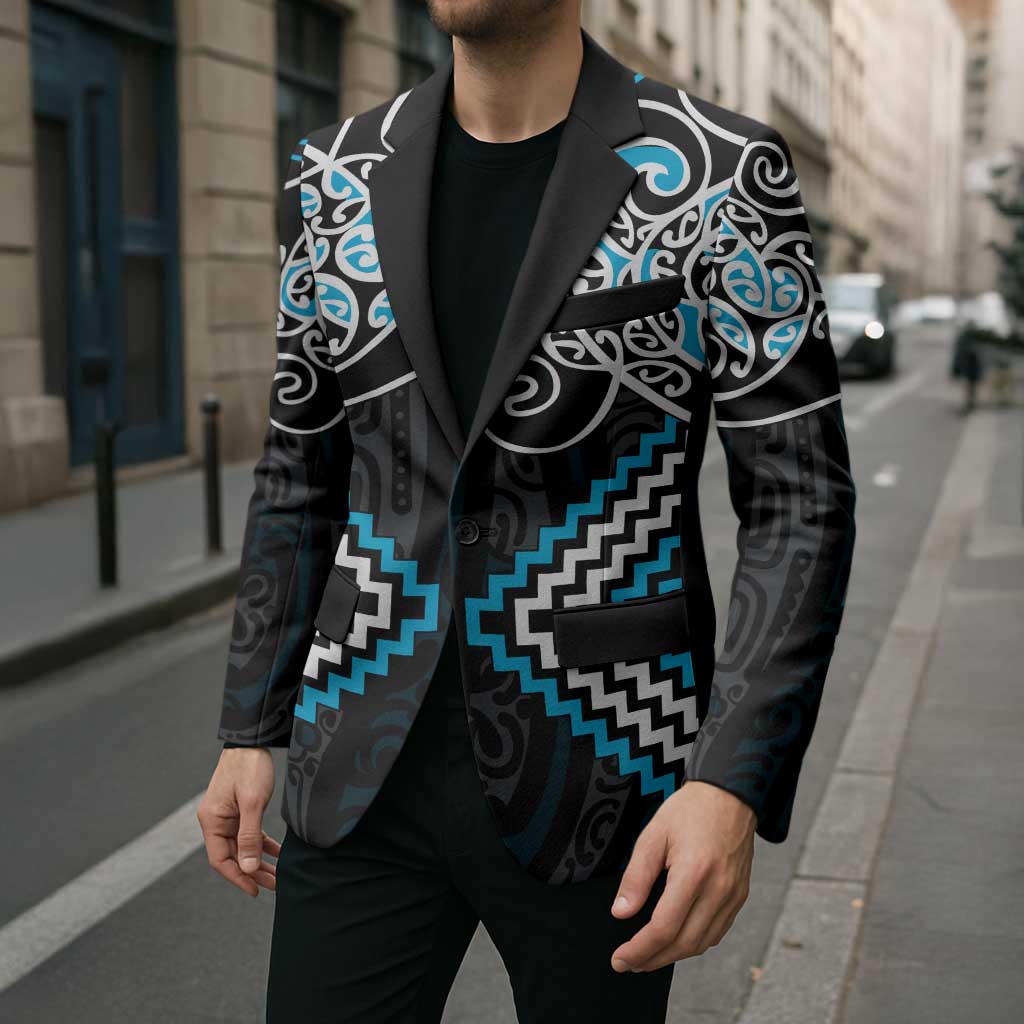 Blue Aotearoa Tukutuku Manawa Tapu Blazer Ta Moko Toi Maori - Polynesian Pride