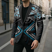 Blue Aotearoa Tukutuku Manawa Tapu Blazer Ta Moko Toi Maori - Polynesian Pride