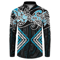 Blue Aotearoa Tukutuku Manawa Tapu Button Sweatshirt Ta Moko Toi Maori LT9 Blue - Polynesian Pride