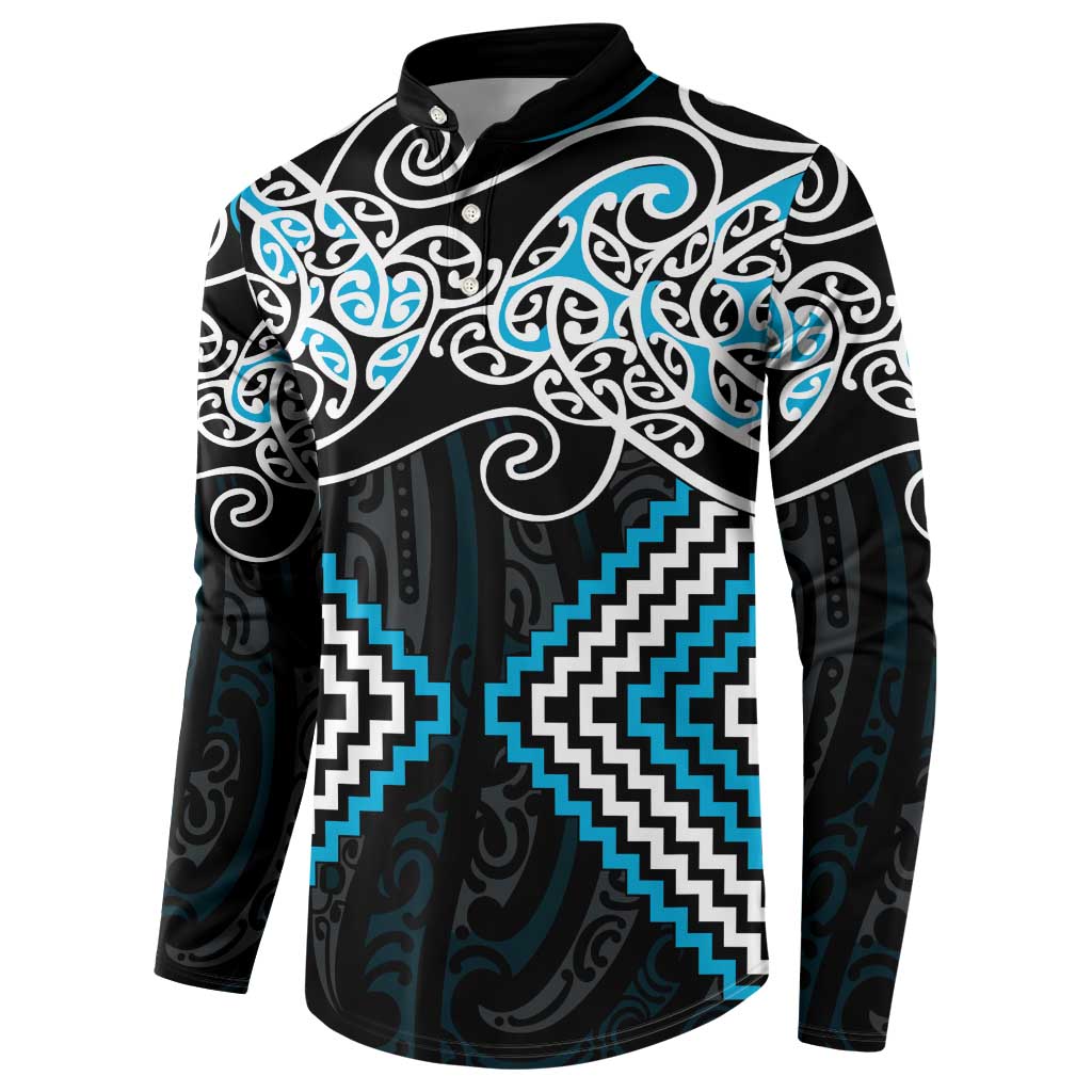Blue Aotearoa Tukutuku Manawa Tapu Button Sweatshirt Ta Moko Toi Maori LT9 - Polynesian Pride