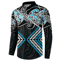Blue Aotearoa Tukutuku Manawa Tapu Button Sweatshirt Ta Moko Toi Maori LT9 - Polynesian Pride