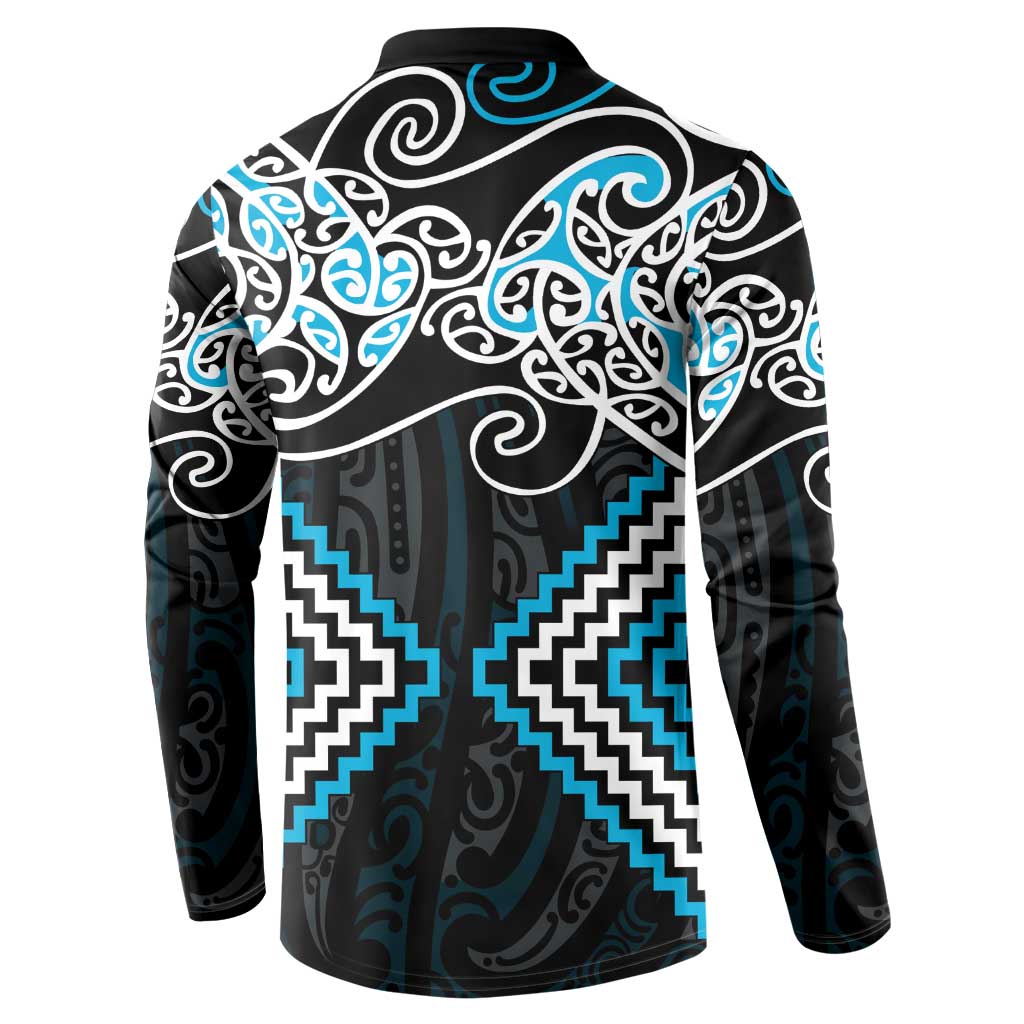 Blue Aotearoa Tukutuku Manawa Tapu Button Sweatshirt Ta Moko Toi Maori LT9 - Polynesian Pride