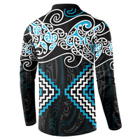 Blue Aotearoa Tukutuku Manawa Tapu Button Sweatshirt Ta Moko Toi Maori LT9 - Polynesian Pride