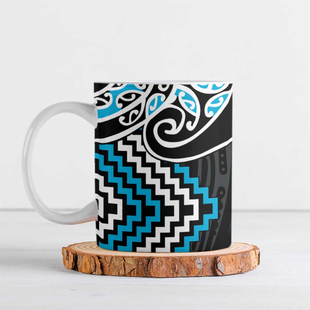Blue Aotearoa Tukutuku Manawa Tapu Ceramic Mug Ta Moko Toi Maori - Polynesian Pride
