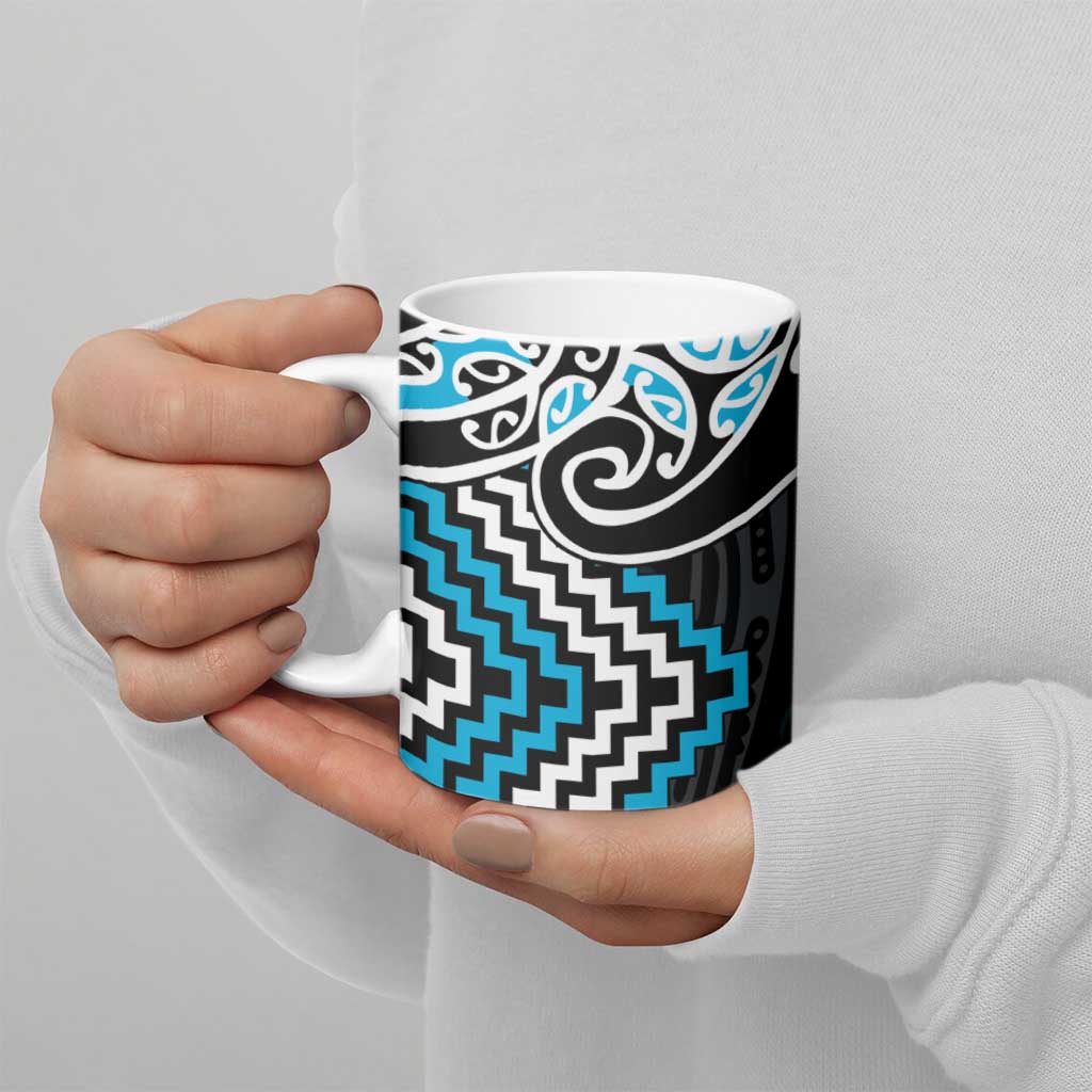 Blue Aotearoa Tukutuku Manawa Tapu Ceramic Mug Ta Moko Toi Maori - Polynesian Pride