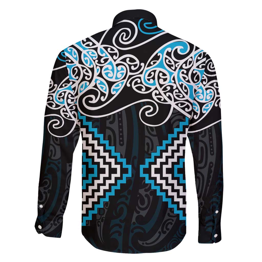 Blue Aotearoa Tukutuku Manawa Tapu Family Matching Long Sleeve Bodycon Dress and Hawaiian Shirt Ta Moko Toi Maori