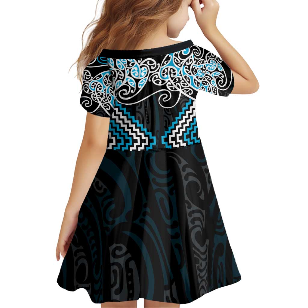 Blue Aotearoa Tukutuku Manawa Tapu Family Matching Off Shoulder Short Dress and Hawaiian Shirt Ta Moko Toi Maori