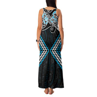 Blue Aotearoa Tukutuku Manawa Tapu Family Matching Tank Maxi Dress and Hawaiian Shirt Ta Moko Toi Maori
