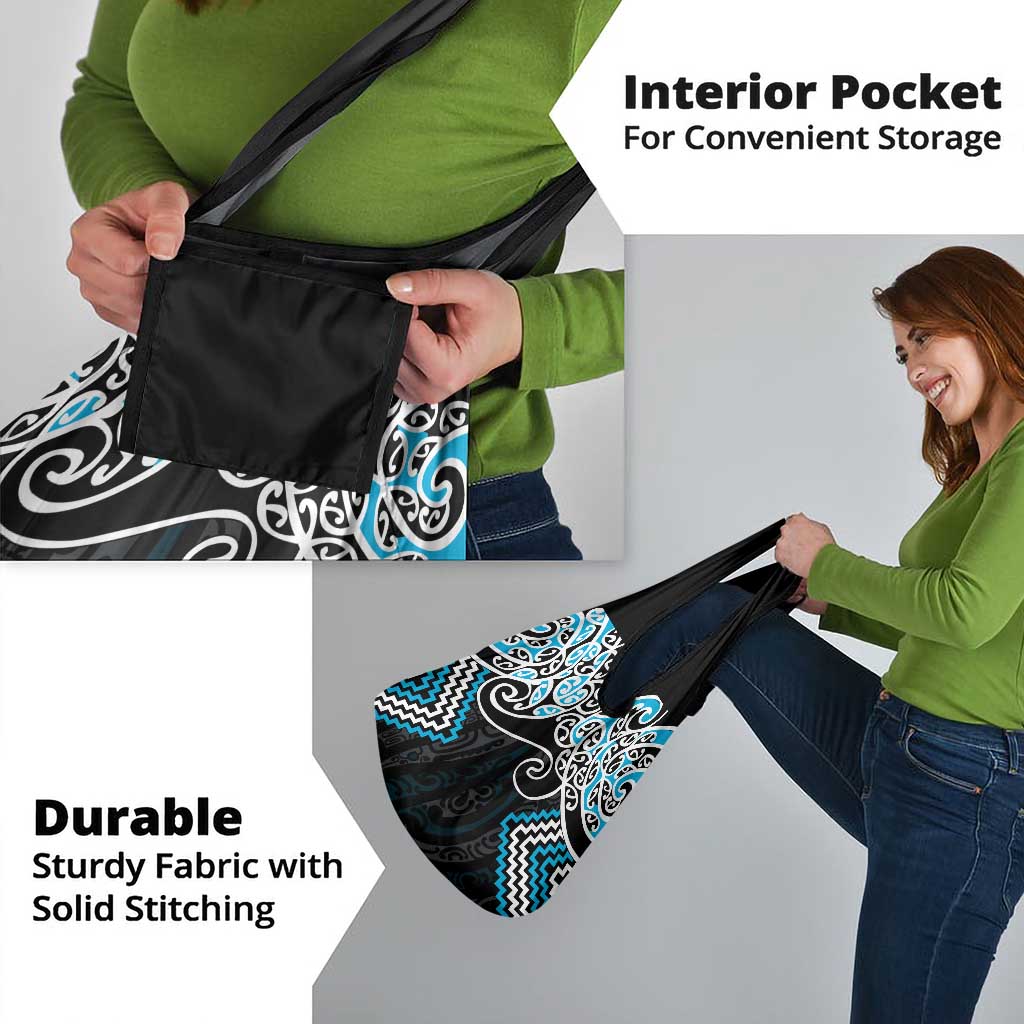 Blue Aotearoa Tukutuku Manawa Tapu Grocery Bag Ta Moko Toi Maori