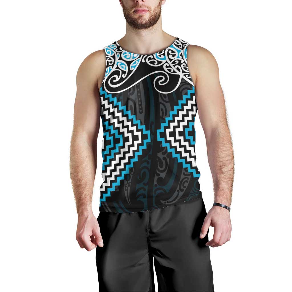 Blue Aotearoa Tukutuku Manawa Tapu Men Tank Top Ta Moko Toi Maori