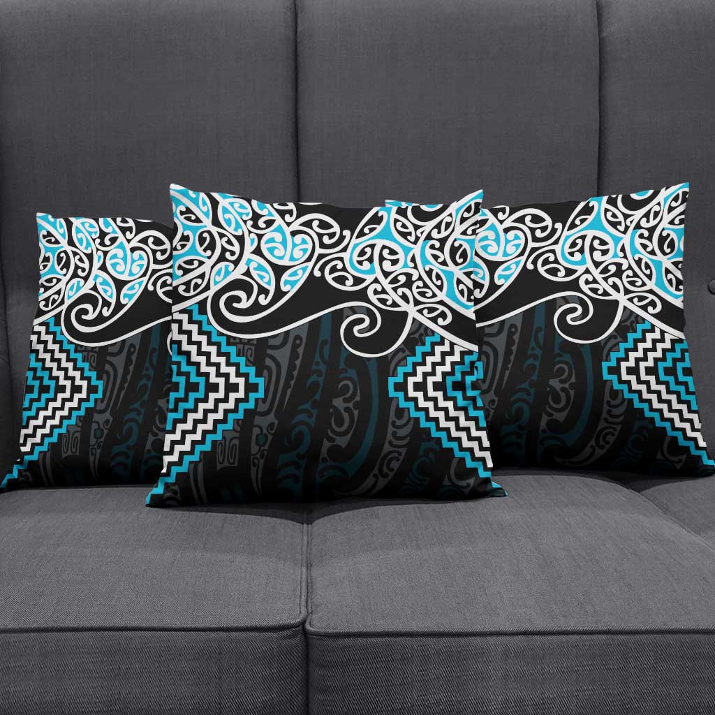 Blue Aotearoa Tukutuku Manawa Tapu Pillow Cover Ta Moko Toi Maori - Polynesian Pride