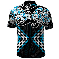 Blue Aotearoa Tukutuku Manawa Tapu Polo Shirt Ta Moko Toi Maori