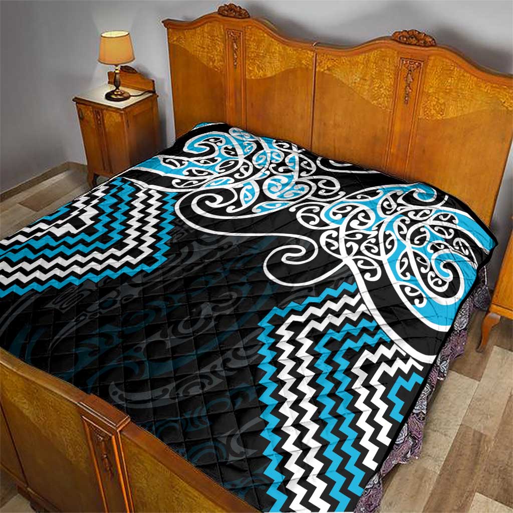 Blue Aotearoa Tukutuku Manawa Tapu Quilt Ta Moko Toi Maori LT9 - Polynesian Pride