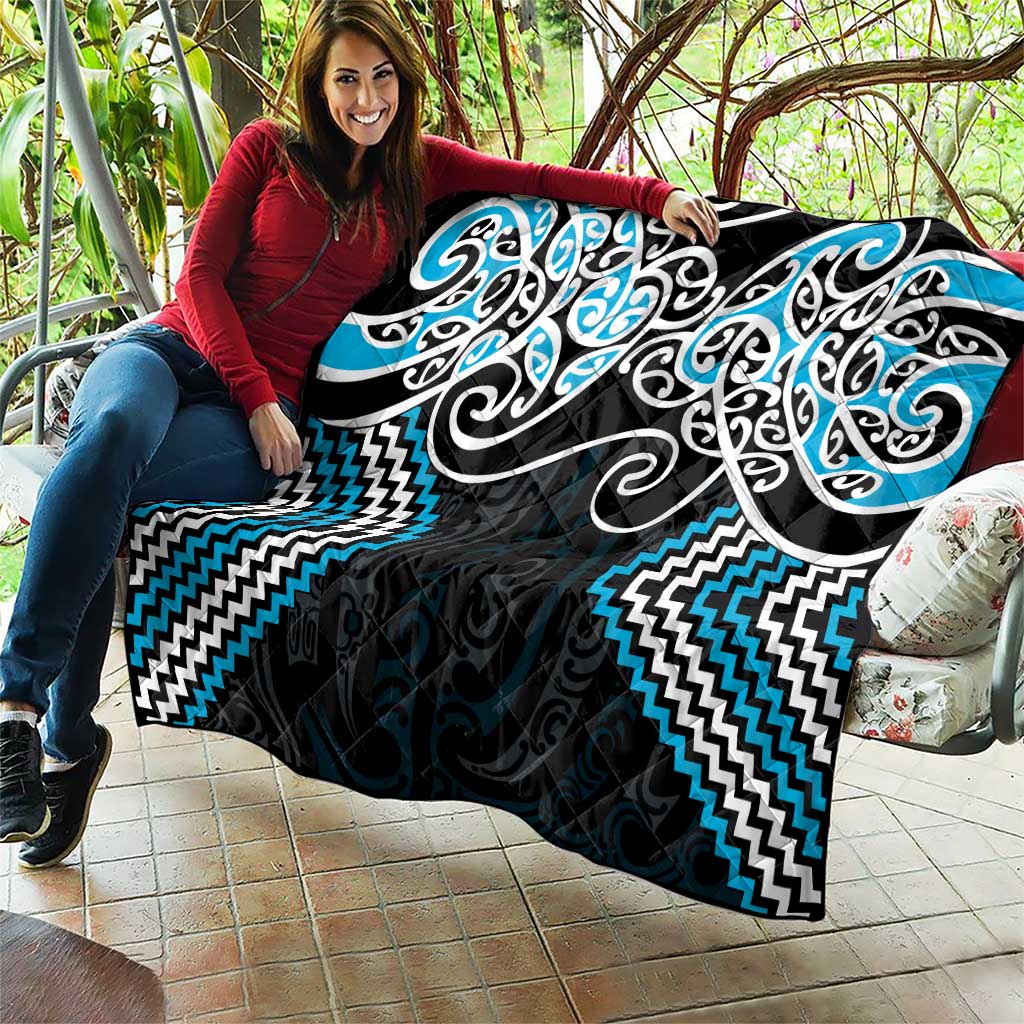 Blue Aotearoa Tukutuku Manawa Tapu Quilt Ta Moko Toi Maori LT9 - Polynesian Pride