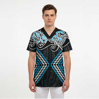 Blue Aotearoa Tukutuku Manawa Tapu Scrub Top Ta Moko Toi Maori - Polynesian Pride