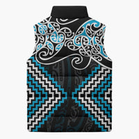 Blue Aotearoa Tukutuku Manawa Tapu Sleeveless Puffer Jacket Ta Moko Toi Maori - Polynesian Pride