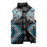 Blue Aotearoa Tukutuku Manawa Tapu Sleeveless Puffer Jacket Ta Moko Toi Maori - Polynesian Pride