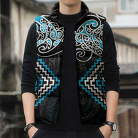 Blue Aotearoa Tukutuku Manawa Tapu Sleeveless Puffer Jacket Ta Moko Toi Maori - Polynesian Pride