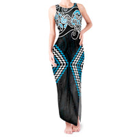 Blue Aotearoa Tukutuku Manawa Tapu Tank Maxi Dress Ta Moko Toi Maori