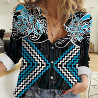 Blue Aotearoa Tukutuku Manawa Tapu Women Casual Shirt Ta Moko Toi Maori