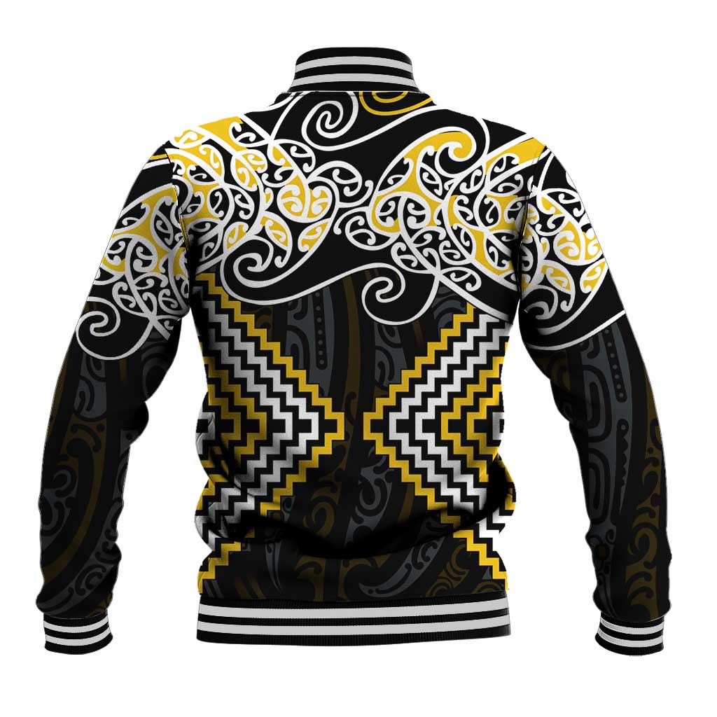 Gold Aotearoa Tukutuku Manawa Tapu Baseball Jacket Ta Moko Toi Maori LT9 - Polynesian Pride