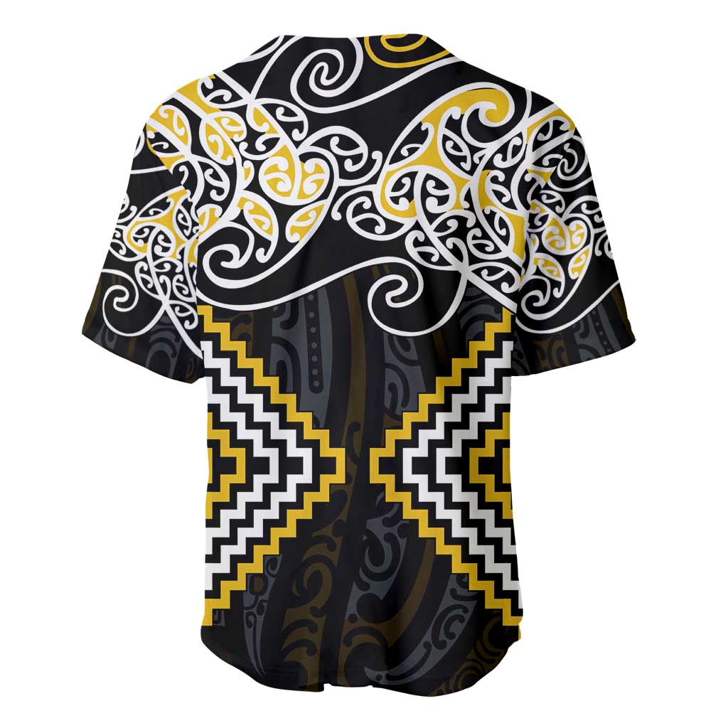 Gold Aotearoa Tukutuku Manawa Tapu Baseball Jersey Ta Moko Toi Maori LT9 - Polynesian Pride