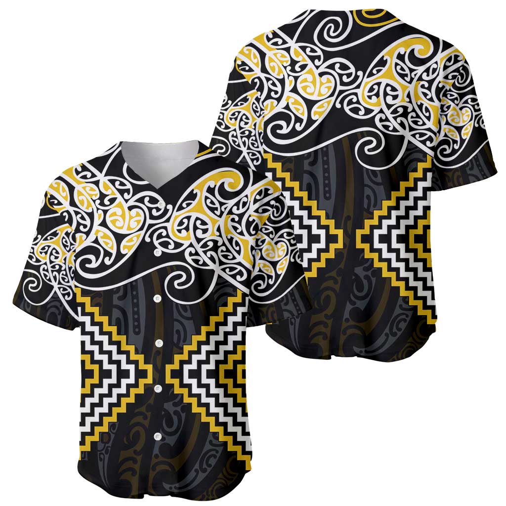 Gold Aotearoa Tukutuku Manawa Tapu Baseball Jersey Ta Moko Toi Maori LT9 - Polynesian Pride