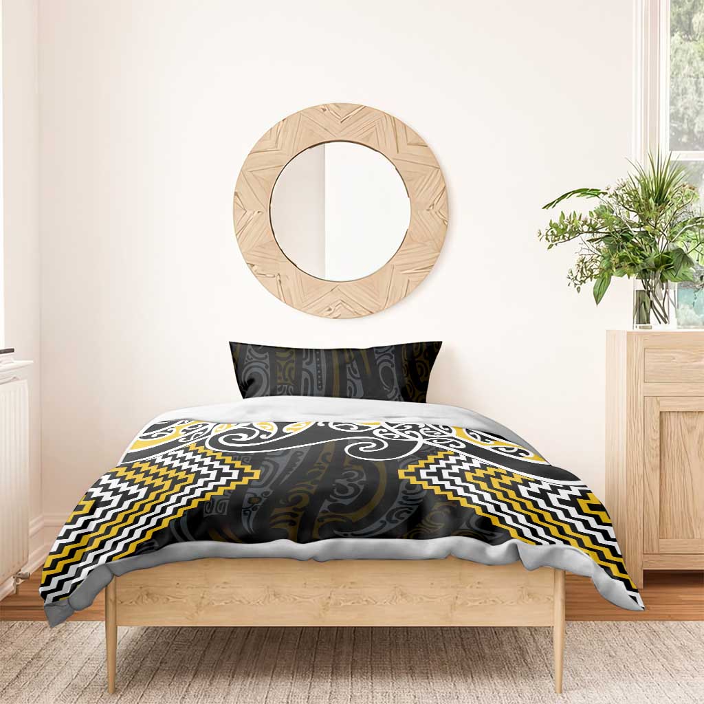 Gold Aotearoa Tukutuku Manawa Tapu Bedding Set Ta Moko Toi Maori