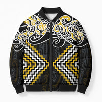Gold Aotearoa Tukutuku Manawa Tapu Bomber Puffer Jacket Ta Moko Toi Maori - Polynesian Pride