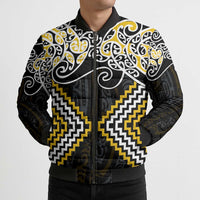 Gold Aotearoa Tukutuku Manawa Tapu Bomber Puffer Jacket Ta Moko Toi Maori - Polynesian Pride