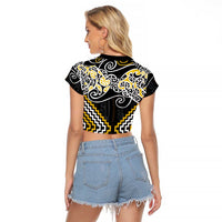 Gold Aotearoa Tukutuku Manawa Tapu Raglan Cropped T Shirt Ta Moko Toi Maori LT9 - Polynesian Pride