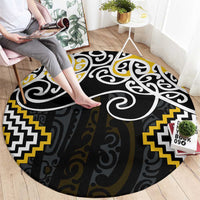 Gold Aotearoa Tukutuku Manawa Tapu Round Carpet Ta Moko Toi Maori LT9 - Polynesian Pride