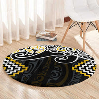 Gold Aotearoa Tukutuku Manawa Tapu Round Carpet Ta Moko Toi Maori LT9 - Polynesian Pride