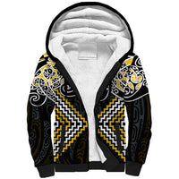 Gold Aotearoa Tukutuku Manawa Tapu Sherpa Hoodie Ta Moko Toi Maori