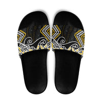 Gold Aotearoa Tukutuku Manawa Tapu Slide Sandals Ta Moko Toi Maori - Polynesian Pride