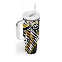 Gold Aotearoa Tukutuku Manawa Tapu Tumbler With Handle Ta Moko Toi Maori