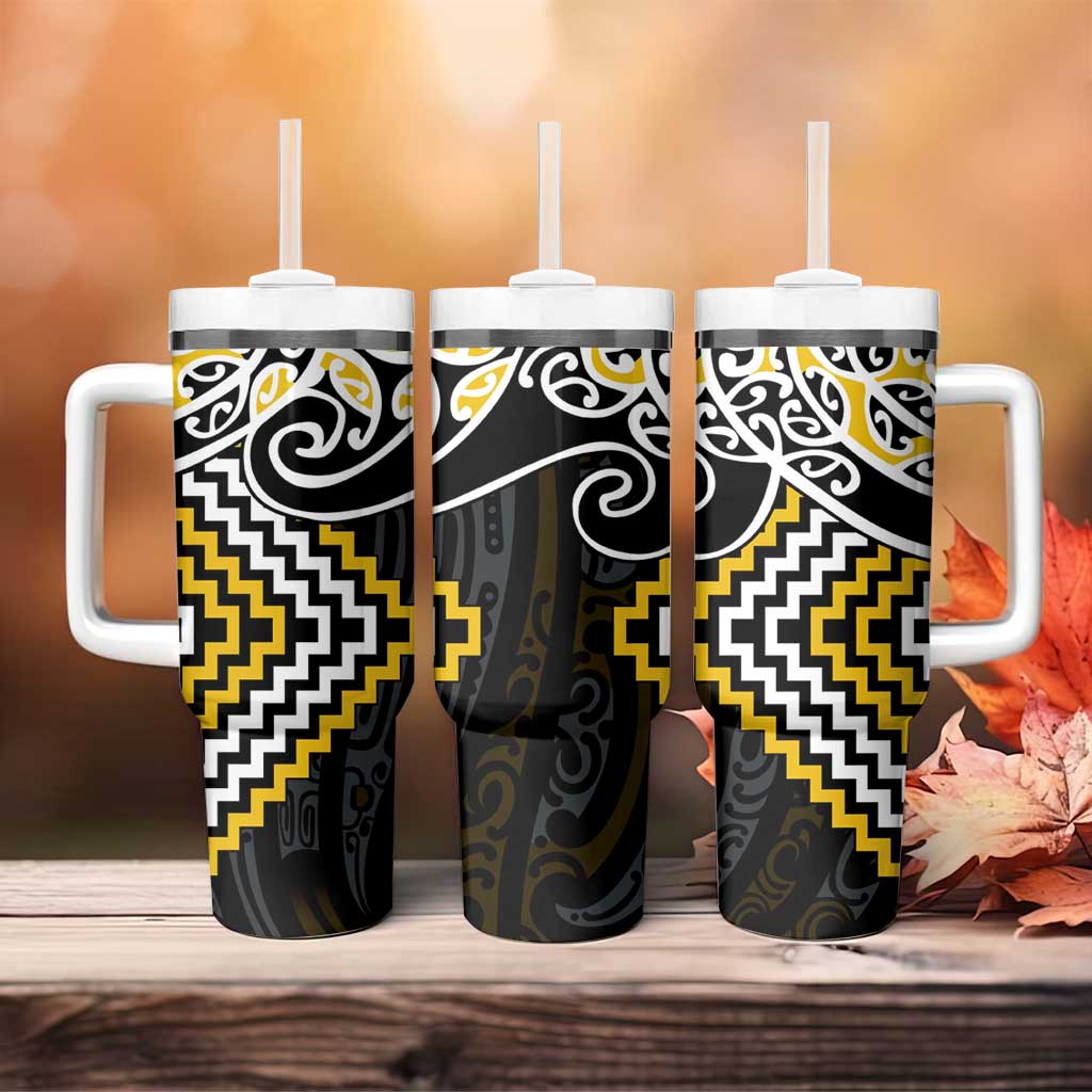 Gold Aotearoa Tukutuku Manawa Tapu Tumbler With Handle Ta Moko Toi Maori