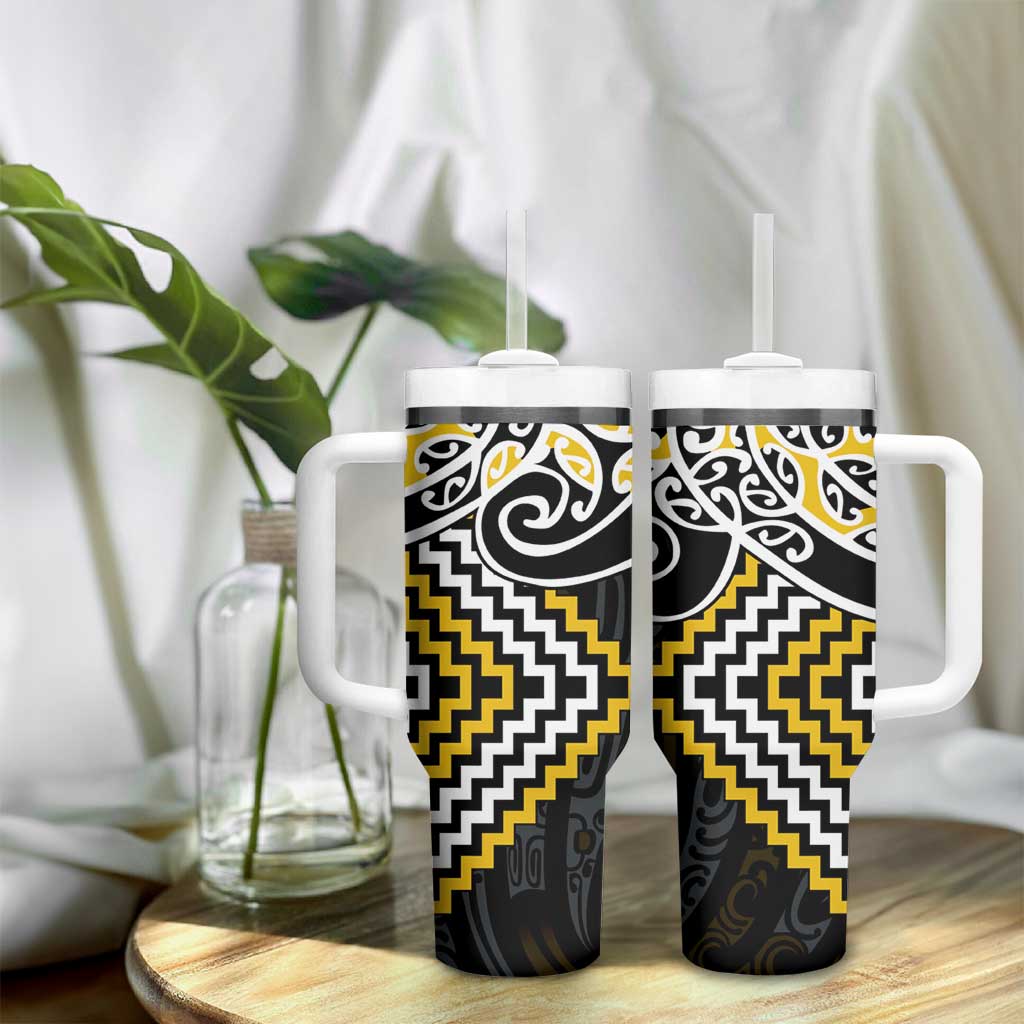 Gold Aotearoa Tukutuku Manawa Tapu Tumbler With Handle Ta Moko Toi Maori