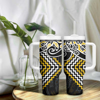 Gold Aotearoa Tukutuku Manawa Tapu Tumbler With Handle Ta Moko Toi Maori