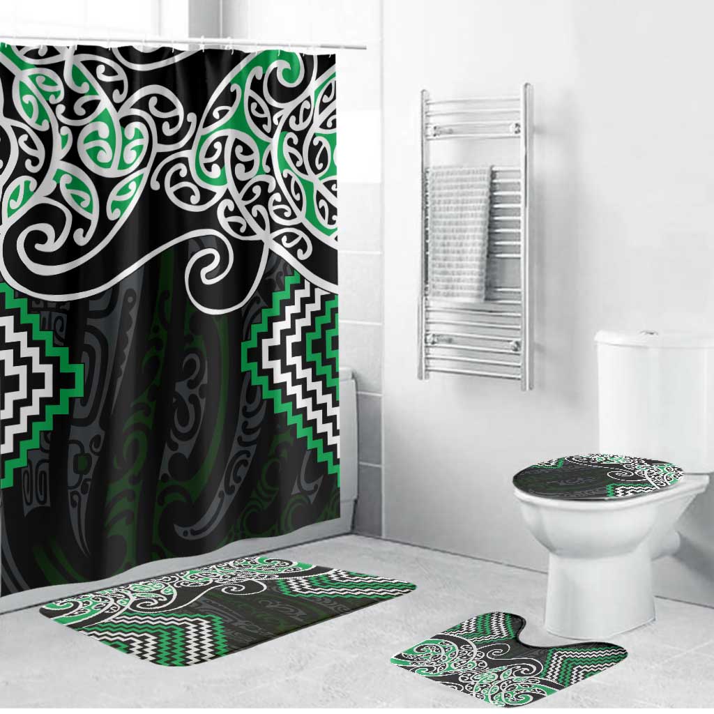 Green Aotearoa Tukutuku Manawa Tapu Bathroom Set Ta Moko Toi Maori - Polynesian Pride