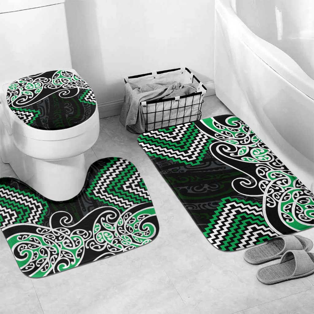 Green Aotearoa Tukutuku Manawa Tapu Bathroom Set Ta Moko Toi Maori - Polynesian Pride