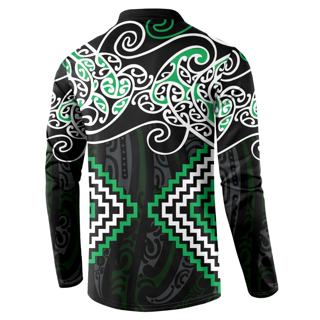 Green Aotearoa Tukutuku Manawa Tapu Button Sweatshirt Ta Moko Toi Maori