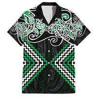 Green Aotearoa Tukutuku Manawa Tapu Family Matching Off Shoulder Maxi Dress and Hawaiian Shirt Ta Moko Toi Maori
