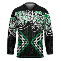 Green Aotearoa Tukutuku Manawa Tapu Hockey Jersey Ta Moko Toi Maori - Polynesian Pride