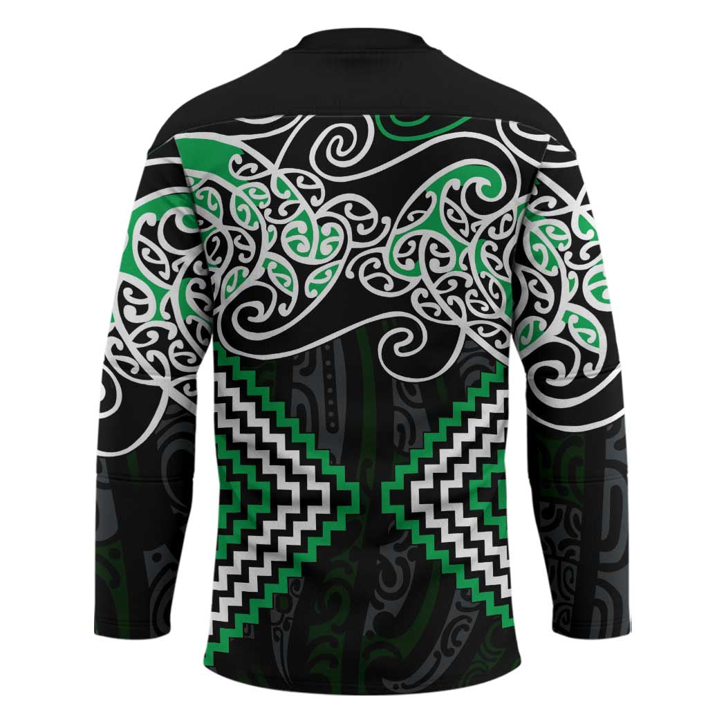 Green Aotearoa Tukutuku Manawa Tapu Hockey Jersey Ta Moko Toi Maori - Polynesian Pride