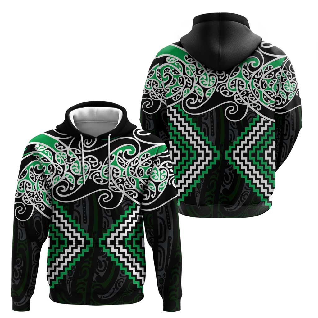 Green Aotearoa Tukutuku Manawa Tapu Hoodie Ta Moko Toi Maori